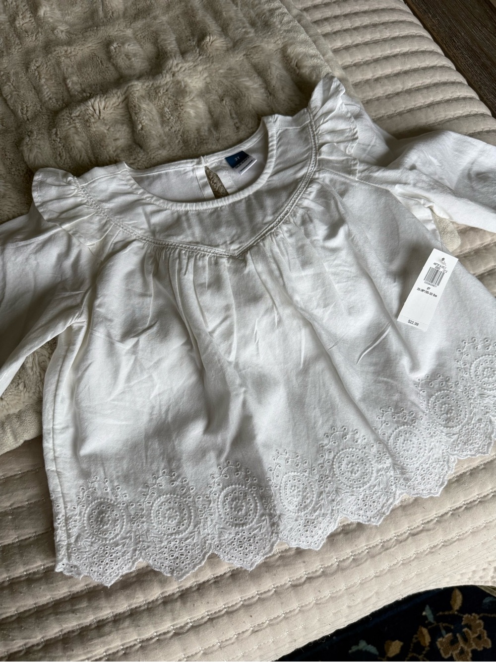 White Eyelet Hem Peasant Top